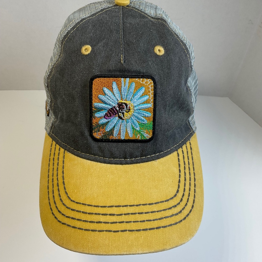 Adams Trucker Hat Grey Yellow Bumblebee Daisy Embroidered Patch Snapback Cap
